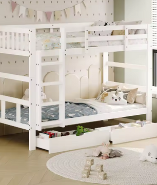 Kinderstapelbed 90x200 cm – 2 Opberglades, Converteerbaar naar Twee Eenpersoonsbedden