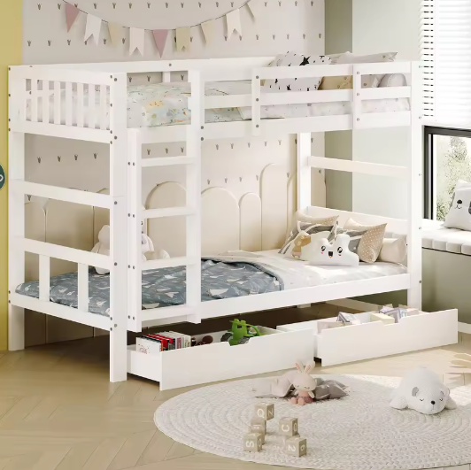 Kinderstapelbed 90x200 cm – 2 Opberglades, Converteerbaar naar Twee Eenpersoonsbedden