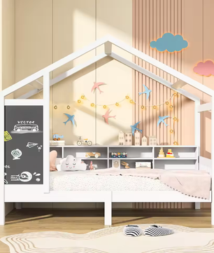 Kinderbed Huisbed 90x200 cm met Lade en Schoolbord