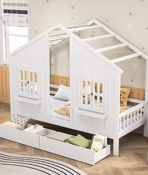 Kinderbed Huisbed 90x200 cm met Lade en Schoolbord