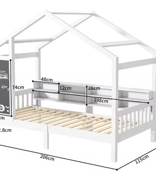 Kinderbed Huisbed 90x200 cm met Lade en Schoolbord