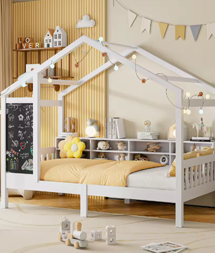 Kinderbed Huisbed 90x200 cm met Lade en Schoolbord