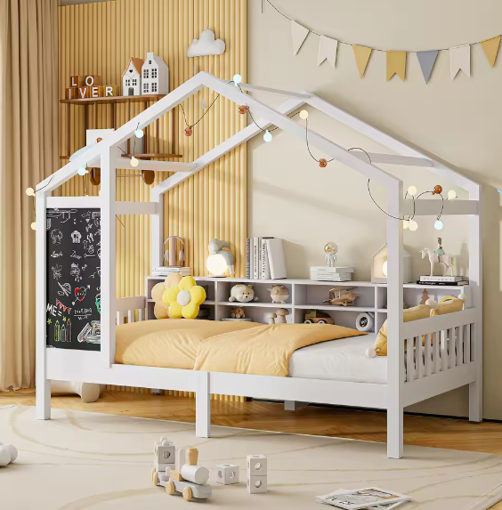 Kinderbed Huisbed 90x200 cm met Lade en Schoolbord