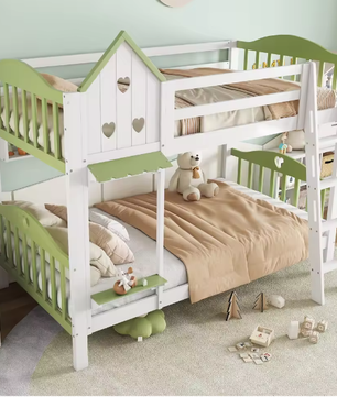 Vloerbed Kinderbed met Dak en Valbescherming 90x200 cm