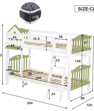 Vloerbed Kinderbed met Dak en Valbescherming 90x200 cm