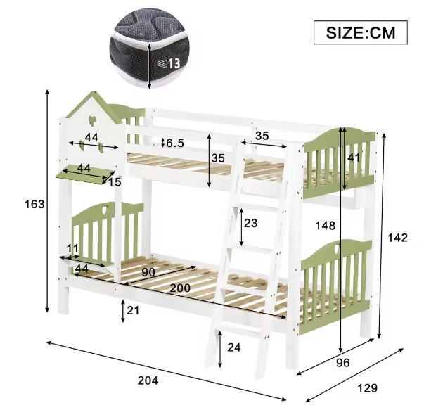Vloerbed Kinderbed met Dak en Valbescherming 90x200 cm