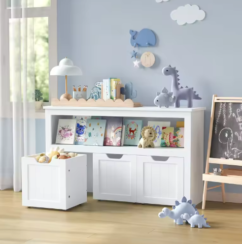 Kinder Opbergkast met Wielen en Uitneembare Opbergboxen