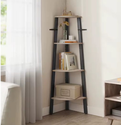 Hoekplank met 4 Niveaus en Stalen Frame – 125 cm Hoog