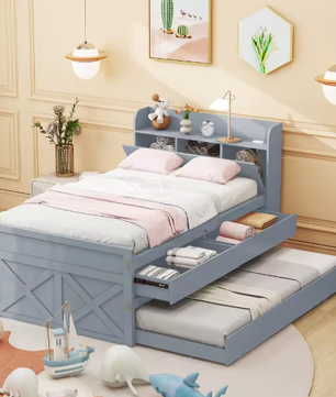 Eenpersoons Kinderbed 90×190 cm met Uittrekbed, Lades en USB