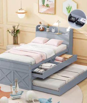 Eenpersoons Kinderbed 90×190 cm met Uittrekbed, Lades en USB