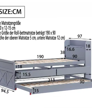 Eenpersoons Kinderbed 90×190 cm met Uittrekbed, Lades en USB