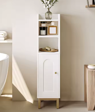 Smalle Badkameropbergkast Hoekmodel met Deur en Planken – Ruimtebesparende Toiletkast voor Kleine Ruimtes