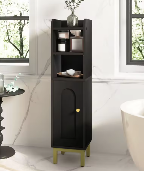 Smalle Badkameropbergkast Hoekmodel met Deur en Planken – Ruimtebesparende Toiletkast voor Kleine Ruimtes