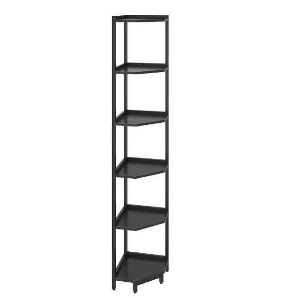 Hoekboekenkast met 6 Planken en Metalen Frame – Staande Hoekplank voor Woonkamer en Kantoor