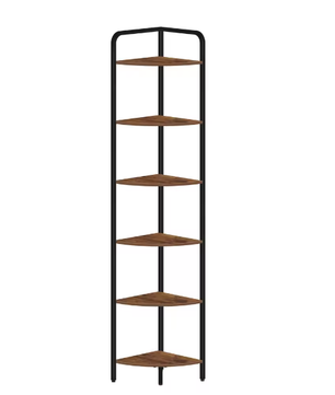Hoekboekenkast met 6 Planken en Metalen Frame – Staande Hoekplank voor Woonkamer en Kantoor