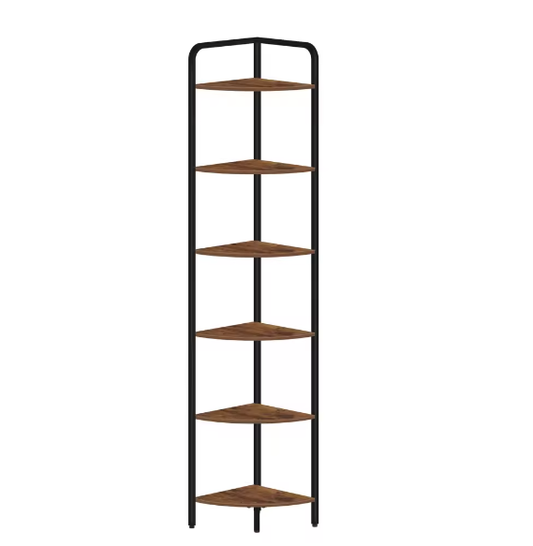 Hoekboekenkast met 6 Planken en Metalen Frame – Staande Hoekplank voor Woonkamer en Kantoor