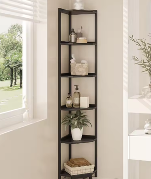 Hoekboekenkast met 6 Planken en Metalen Frame – Staande Hoekplank voor Woonkamer en Kantoor