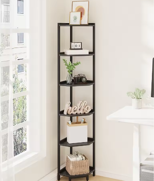 Hoekboekenkast met 6 Planken en Metalen Frame – Staande Hoekplank voor Woonkamer en Kantoor