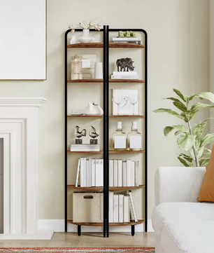 Hoekboekenkast met 6 Planken en Metalen Frame – Staande Hoekplank voor Woonkamer en Kantoor