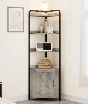 Hoekkast met Deur en 5 Planken – Vrijstaande Boerderij Hoekboekenkast met Opbergruimte