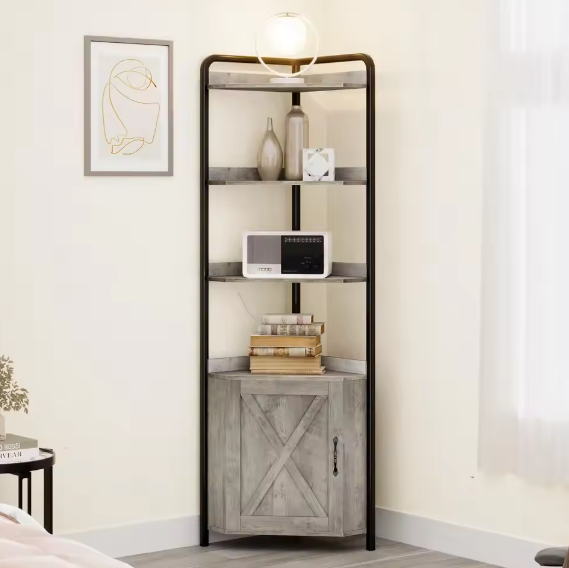 Hoekkast met Deur en 5 Planken – Vrijstaande Boerderij Hoekboekenkast met Opbergruimte