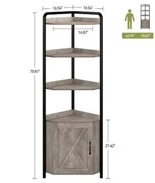 Hoekkast met Deur en 5 Planken – Vrijstaande Boerderij Hoekboekenkast met Opbergruimte