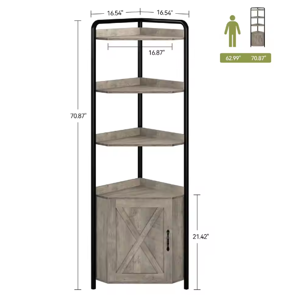 Hoekkast met Deur en 5 Planken – Vrijstaande Boerderij Hoekboekenkast met Opbergruimte