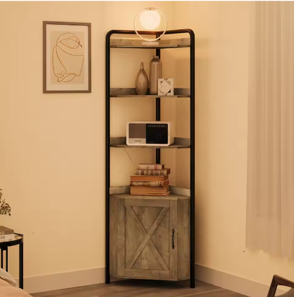 Hoekkast met Deur en 5 Planken – Vrijstaande Boerderij Hoekboekenkast met Opbergruimte