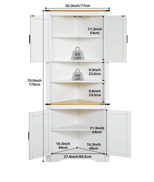 Hoge Hoekkast met Schuifdeur en Verstelbare Planken – Boerderij Opbergkast voor Badkamer en Woonkamer