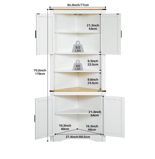 Hoge Hoekkast met Schuifdeur en Verstelbare Planken – Boerderij Opbergkast voor Badkamer en Woonkamer