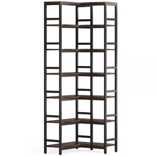 Hoge Industriële Hoekboekenkast met 7 Niveaus – Stalen Frame