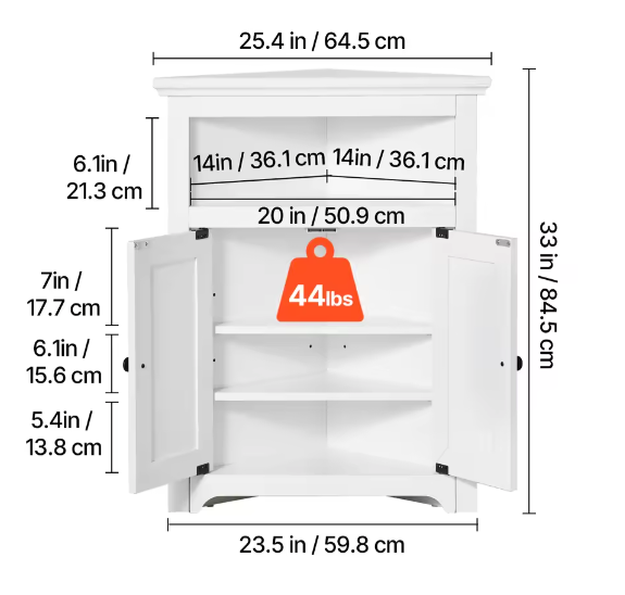 Hoge Hoekopbergkast met Planken en Deuren – Vrijstaande Hoekkast