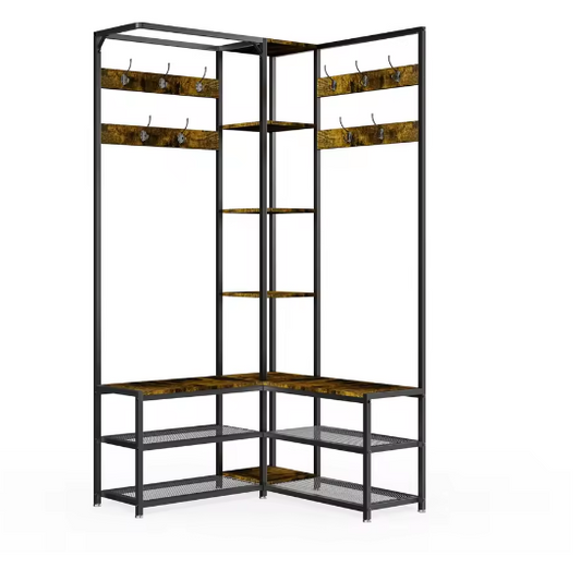 Vrijstaande Hoek Kapstok met Schoenenbank en Schoenenplanken