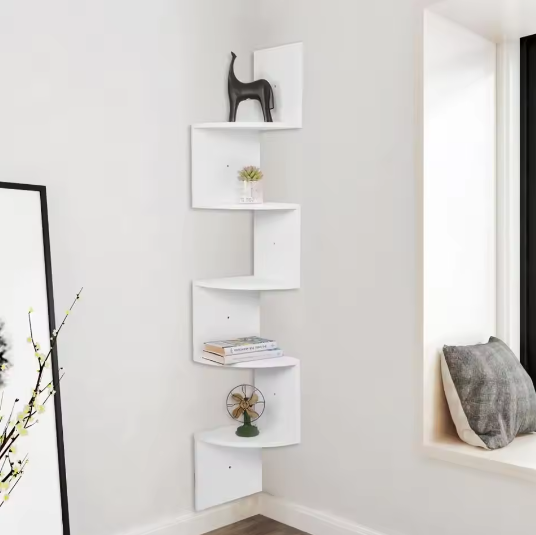 5-Laags Zigzag Hoekwandplank – Decoratieve Boekenkast