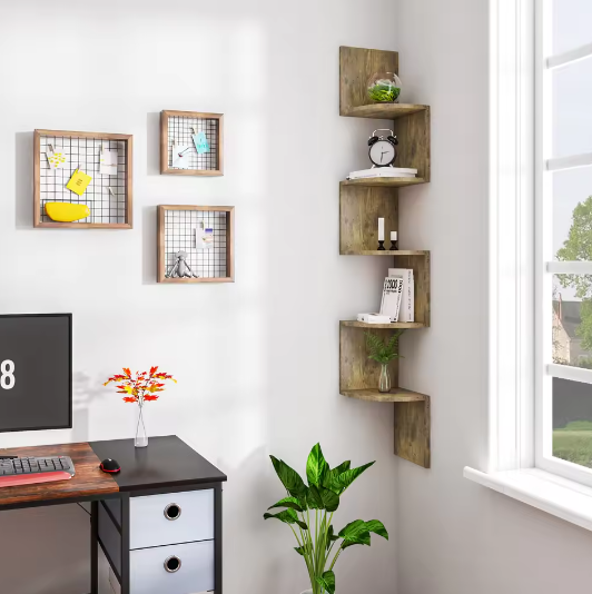 5-Laags Zigzag Hoekwandplank – Decoratieve Boekenkast