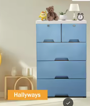 Moderne 6-Laden Ladekast – Wit en Blauw, PP Materiaal