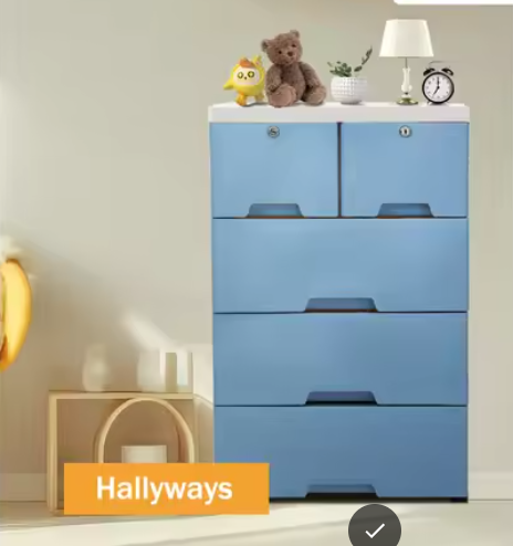 Moderne 6-Laden Ladekast – Wit en Blauw, PP Materiaal