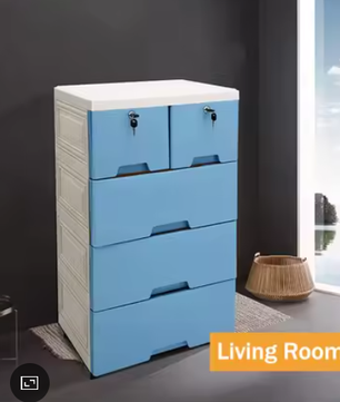 Moderne 6-Laden Ladekast – Wit en Blauw, PP Materiaal