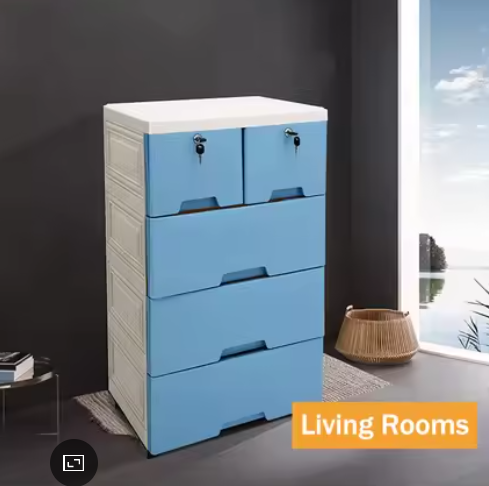 Moderne 6-Laden Ladekast – Wit en Blauw, PP Materiaal