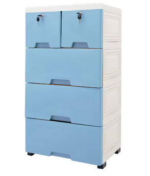 Moderne 6-Laden Ladekast – Wit en Blauw, PP Materiaal