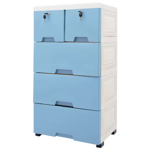 Moderne 6-Laden Ladekast – Wit en Blauw, PP Materiaal
