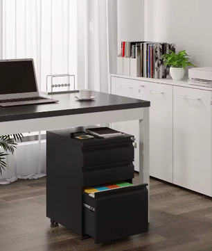 Afsluitbare Verrijdbare Archiefkast met 3 Laden en Wielen