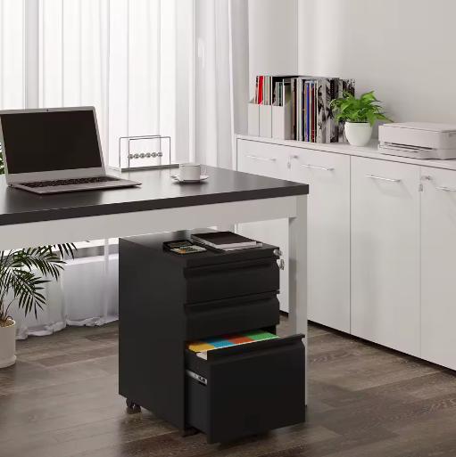 Afsluitbare Verrijdbare Archiefkast met 3 Laden en Wielen