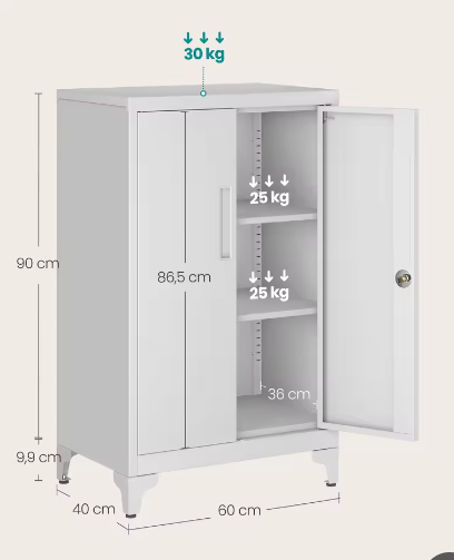 Metalen Opbergkast met 2 Deuren en Verstelbare Planken voor Kantoor en Thuis
