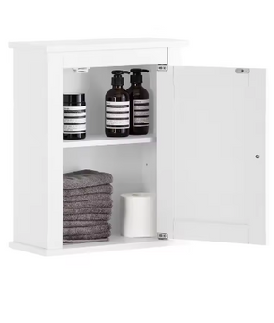 Hangkast met Één Deur – Wandkast Badkamer- en Keukengarderobe, MDF, Wit, 40x49x18 cm