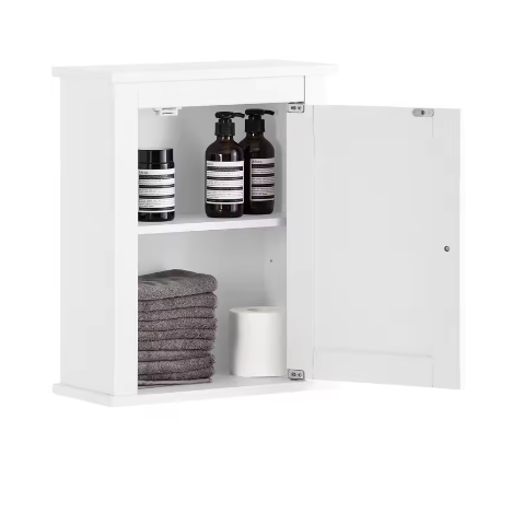 Hangkast met Één Deur – Wandkast Badkamer- en Keukengarderobe, MDF, Wit, 40x49x18 cm