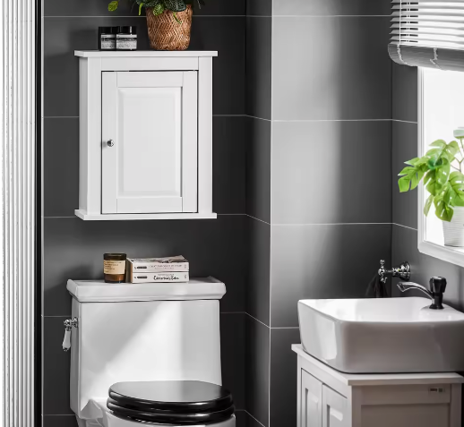 Hangkast met Één Deur – Wandkast Badkamer- en Keukengarderobe, MDF, Wit, 40x49x18 cm