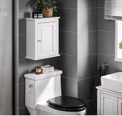 Hangkast met Één Deur – Wandkast Badkamer- en Keukengarderobe, MDF, Wit, 40x49x18 cm