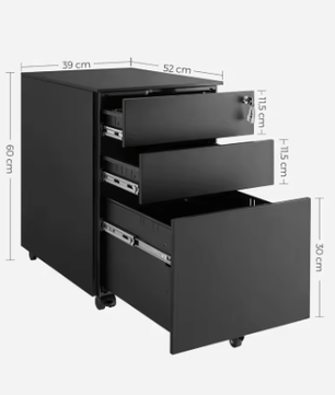 Bureau Rolcontainer – 3 Laden Met Slot, Stalen Kantoorkast Op Wielen, Voorgemonteerd