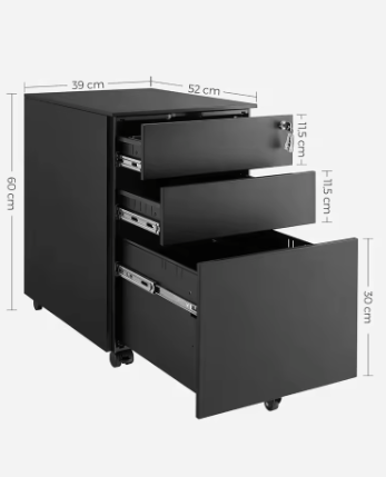 Bureau Rolcontainer – 3 Laden Met Slot, Stalen Kantoorkast Op Wielen, Voorgemonteerd